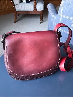 Coach Red and Brown Leather Crossbody Saddle Bag